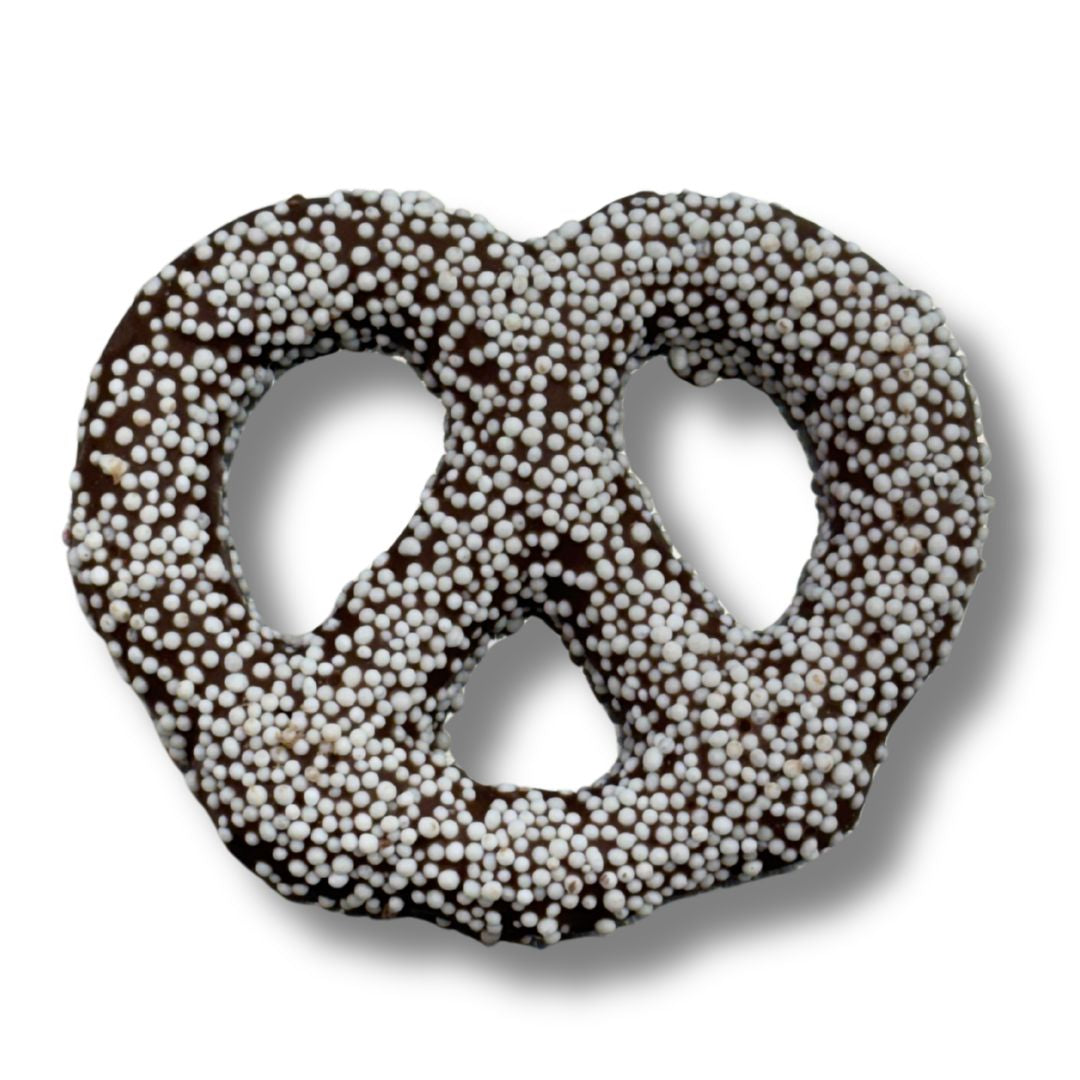 Milk Chocolate White Nonpareil Pretzels