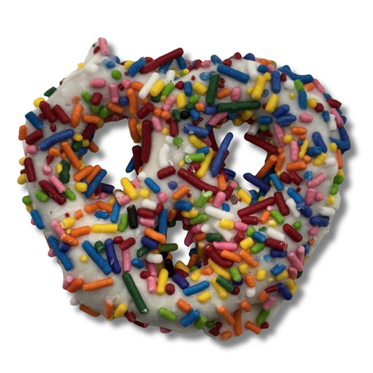 White Chocolate Rainbow Sprinkle Pretzels