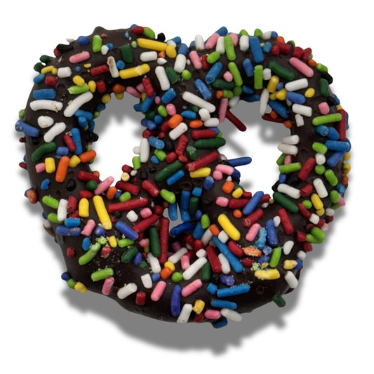 Dark Chocolate Rainbow Sprinkle Pretzels