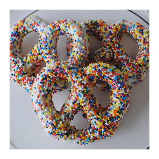 White Chocolate Nonpareil Pretzels