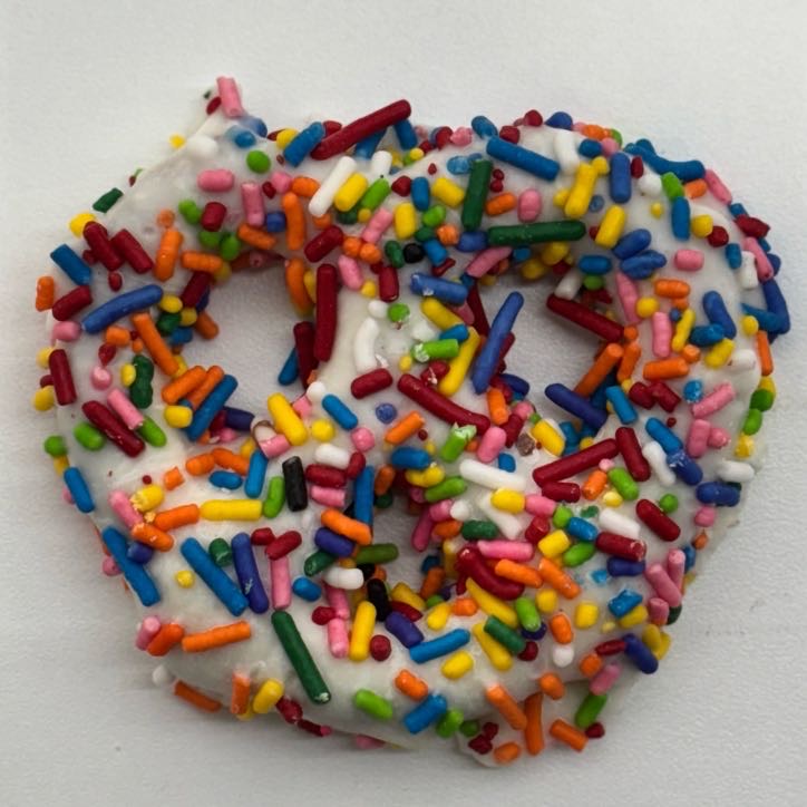 White Chocolate Rainbow Sprinkle Pretzels