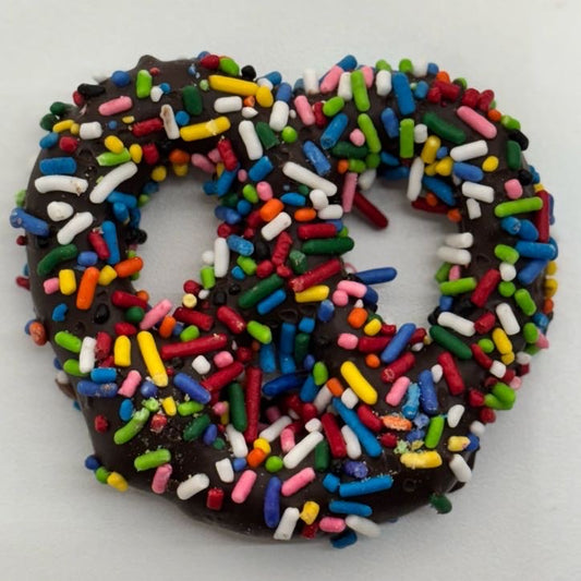 Dark Chocolate Rainbow Sprinkle Pretzels