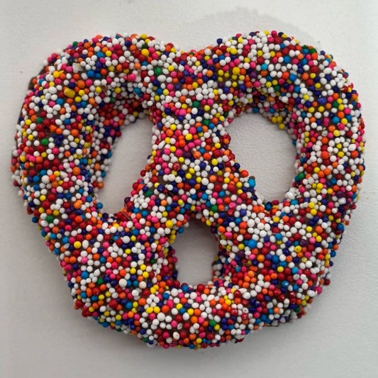 Milk Chocolate Rainbow Nonpareil Pretzels