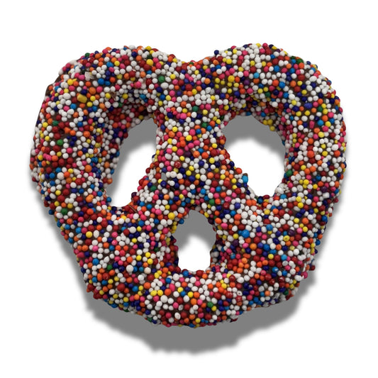 Milk Chocolate Rainbow Nonpareil Pretzels