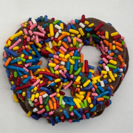 Milk Chocolate Rainbow Sprinkle Pretzels