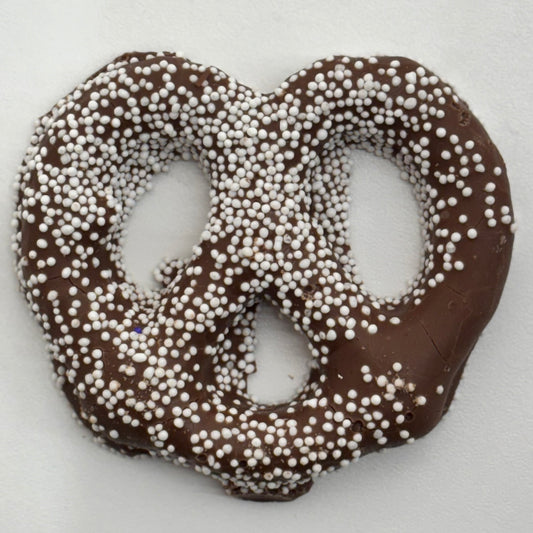 Milk Chocolate White Nonpareil Pretzels